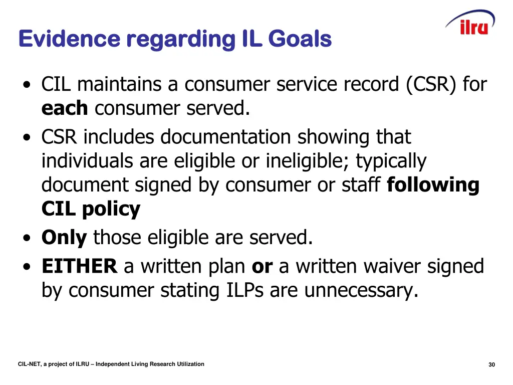 evidence regarding il goals evidence regarding
