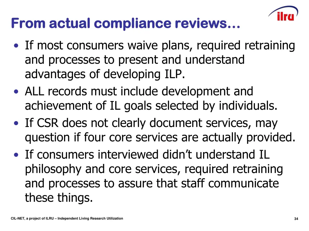 from actual compliance reviews from actual