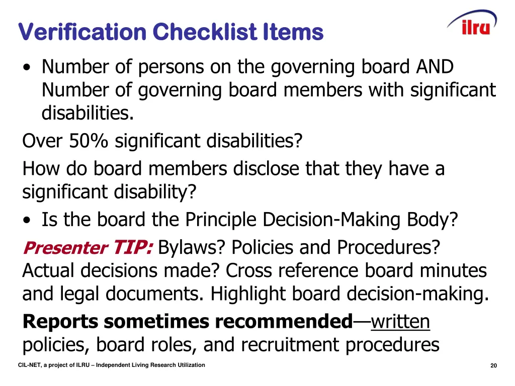 verification checklist items verification