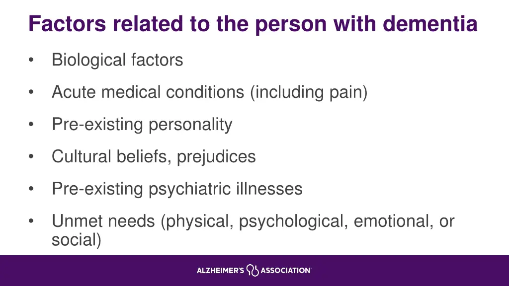 factors related to the person with dementia