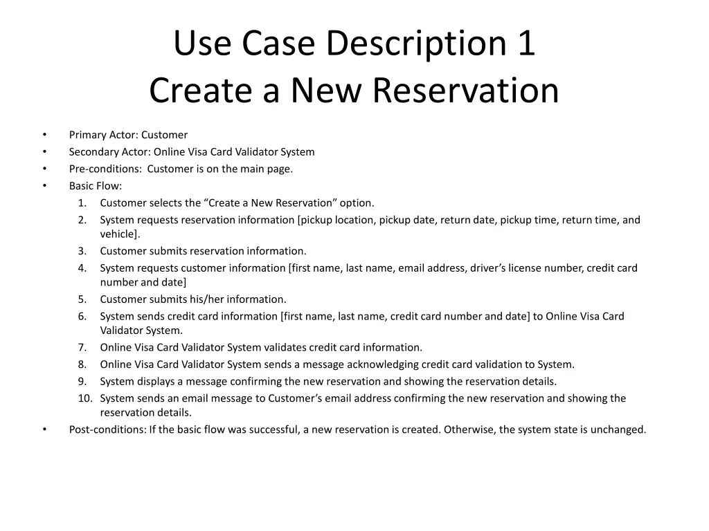 use case description 1 create a new reservation