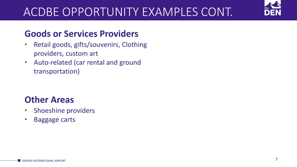 acdbe opportunity examples cont