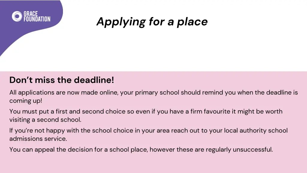 applying for a place