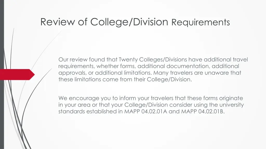 review of college division requirements