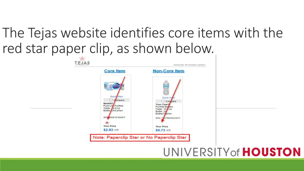 the tejas website identifies core items with