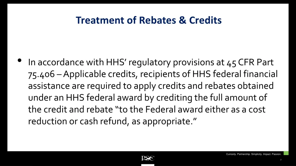 treatment of rebates credits