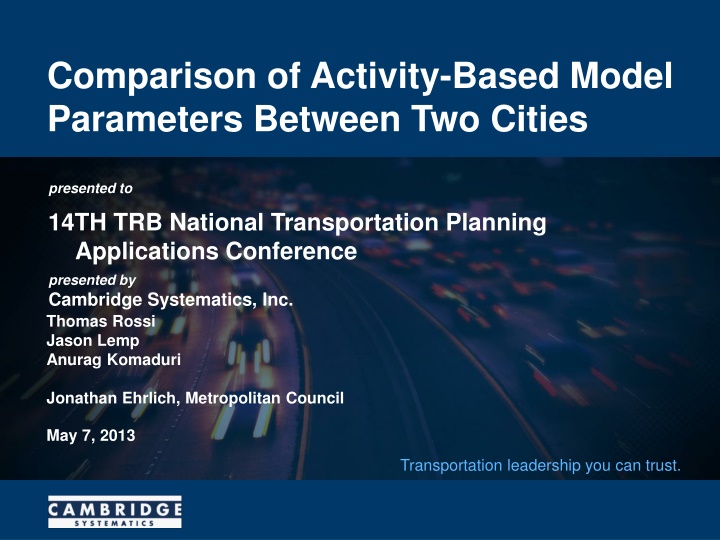 comparison of activity based model parameters