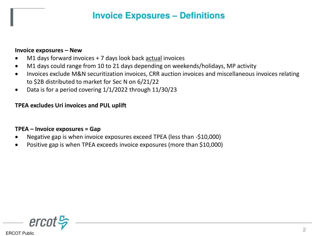 invoice exposures definitions