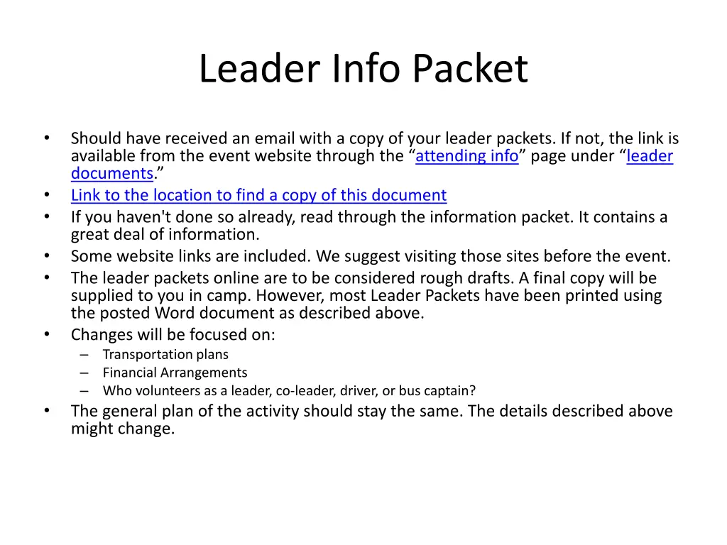 leader info packet