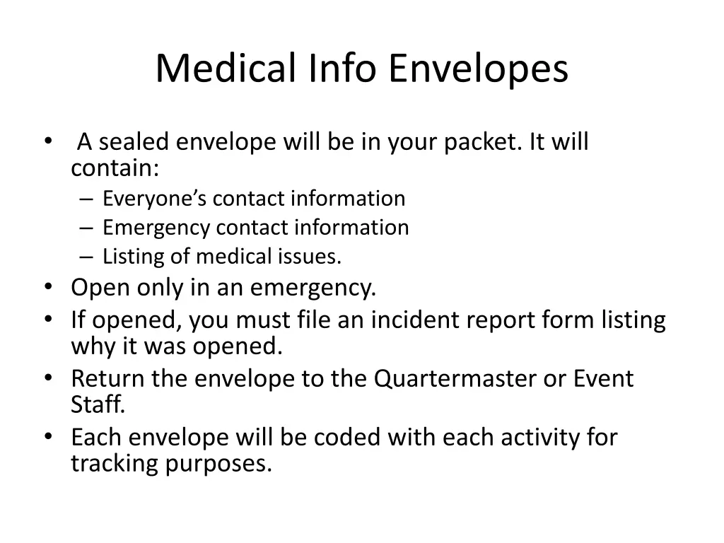 medical info envelopes