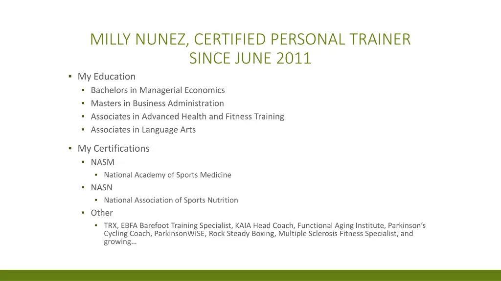 milly nunez certified personal trainer since june