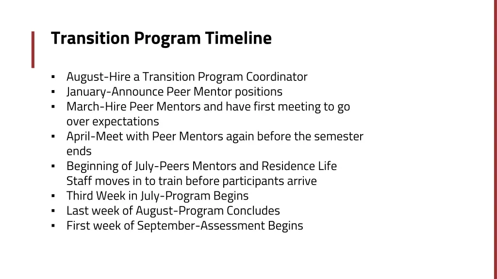 transition program timeline