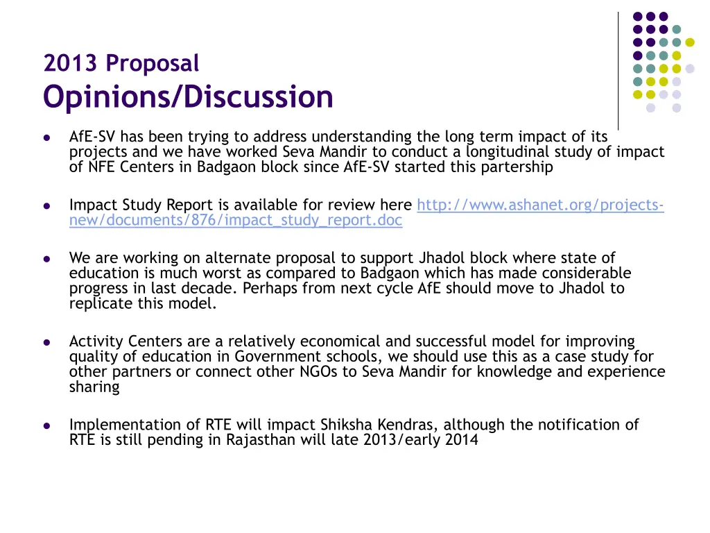 2013 proposal opinions discussion