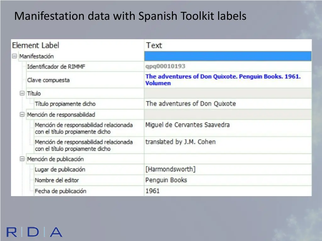 manifestation data with spanish toolkit labels