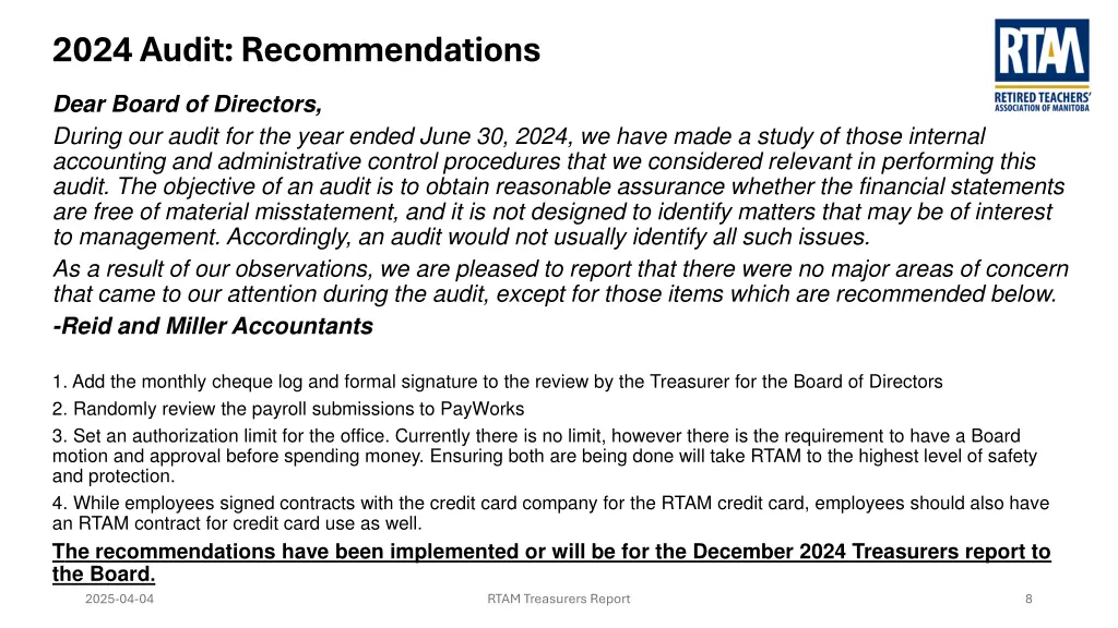 2024 audit recommendations