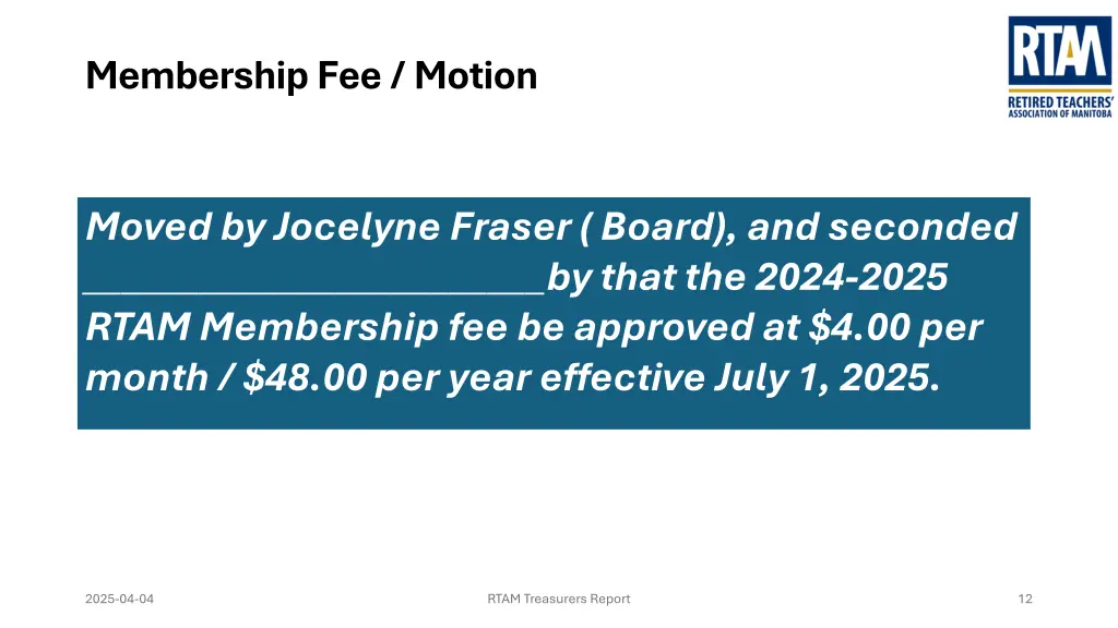 membership fee motion