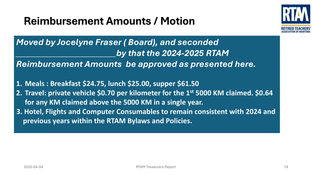 reimbursement amounts motion