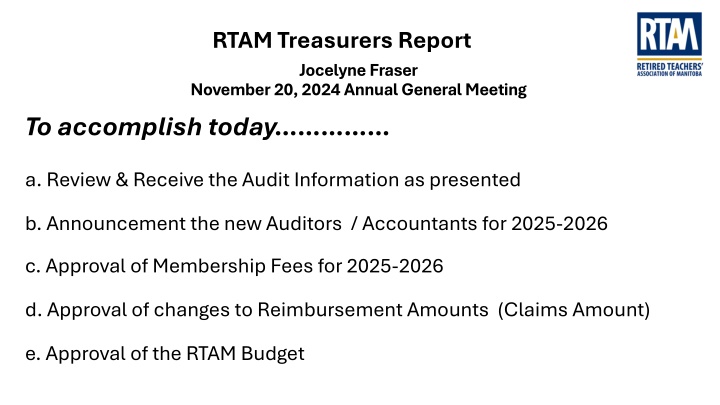 rtam treasurers report
