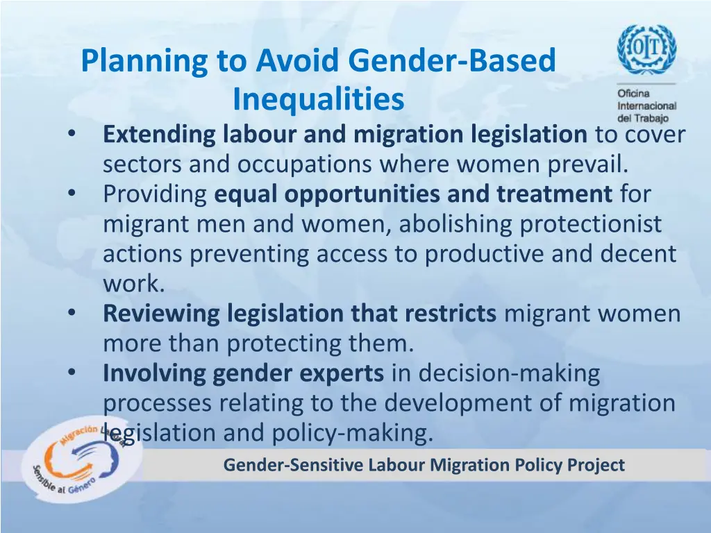 planning to avoid gender based inequalities