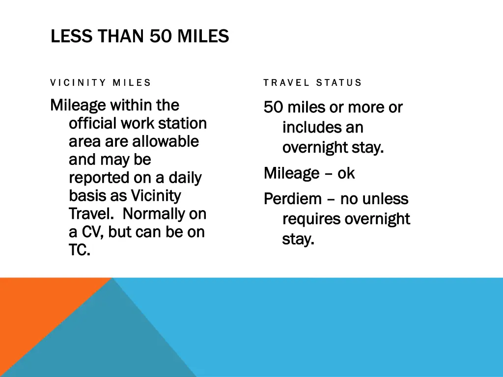 less than 50 miles