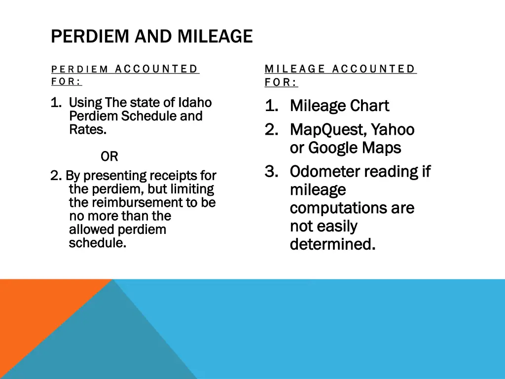perdiem and mileage