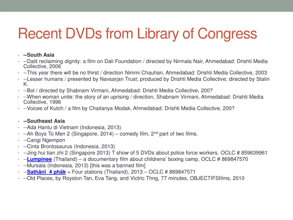 recent dvds from library of congress