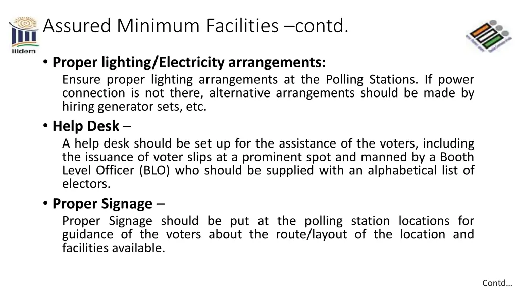 assured minimum facilities contd