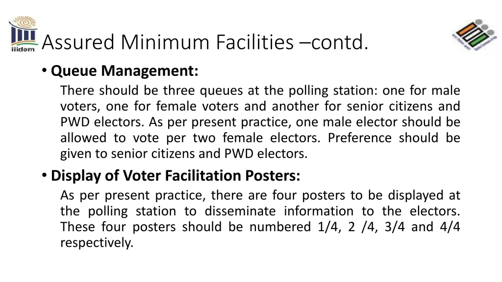 assured minimum facilities contd queue management