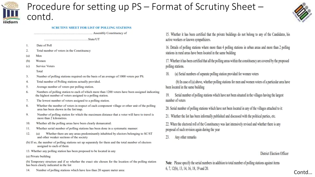 procedure for setting up ps format of scrutiny