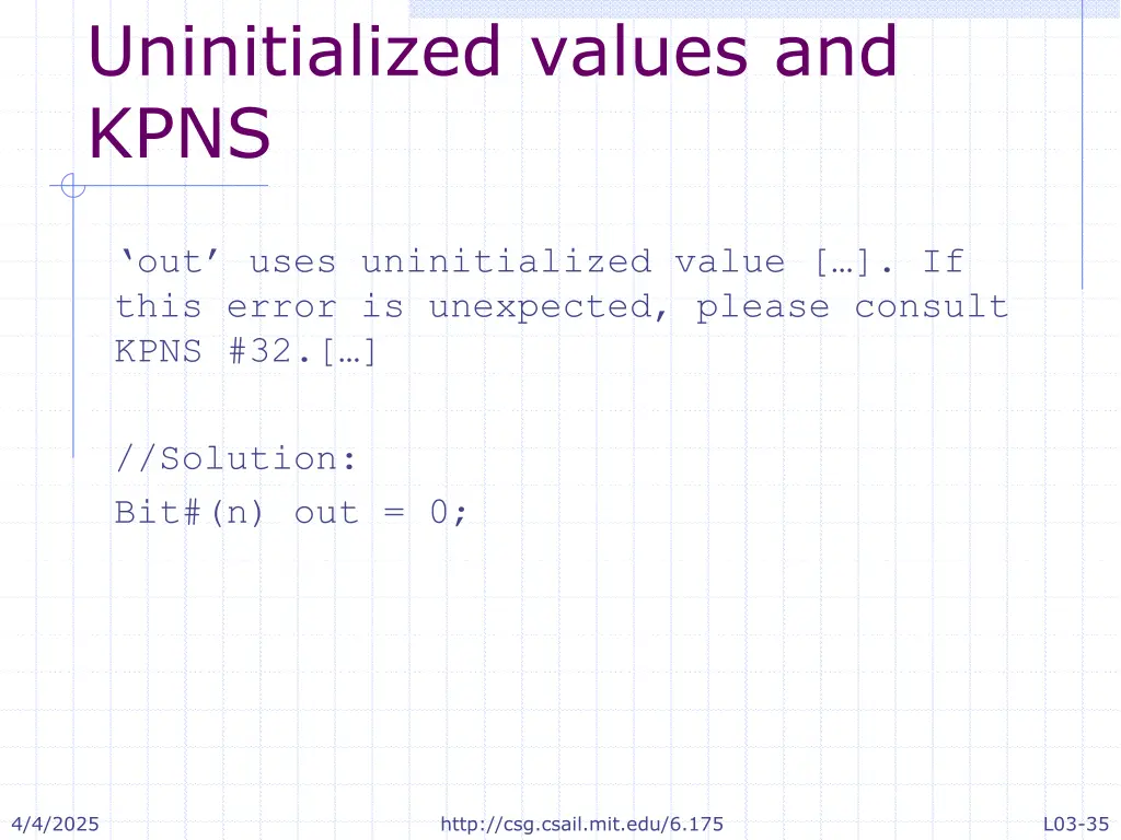 uninitialized values and kpns