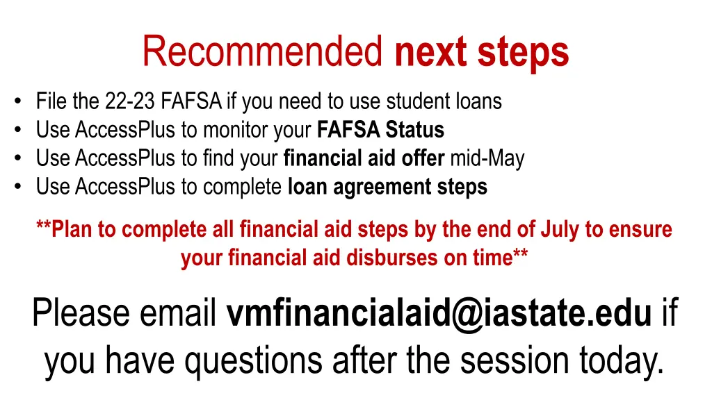 recommended next steps