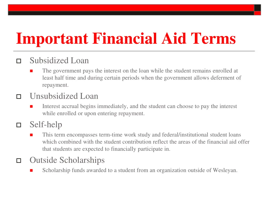 important financial aid terms