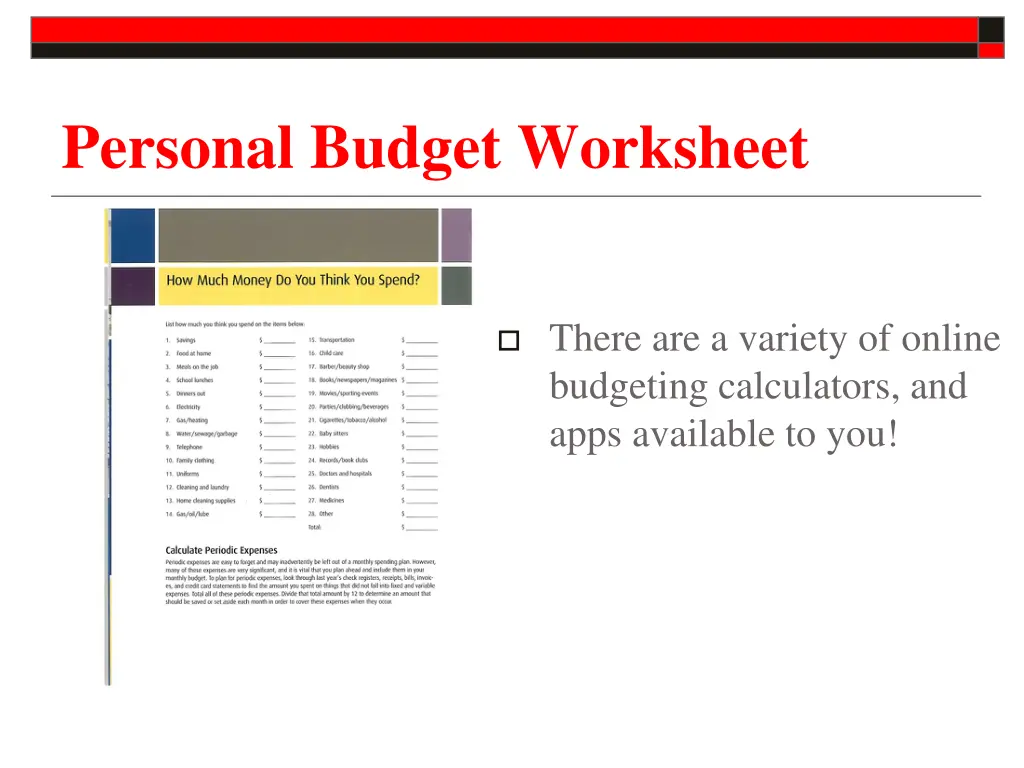 personal budget worksheet