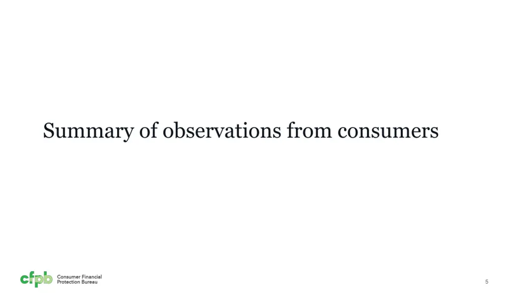 summary of observations from consumers