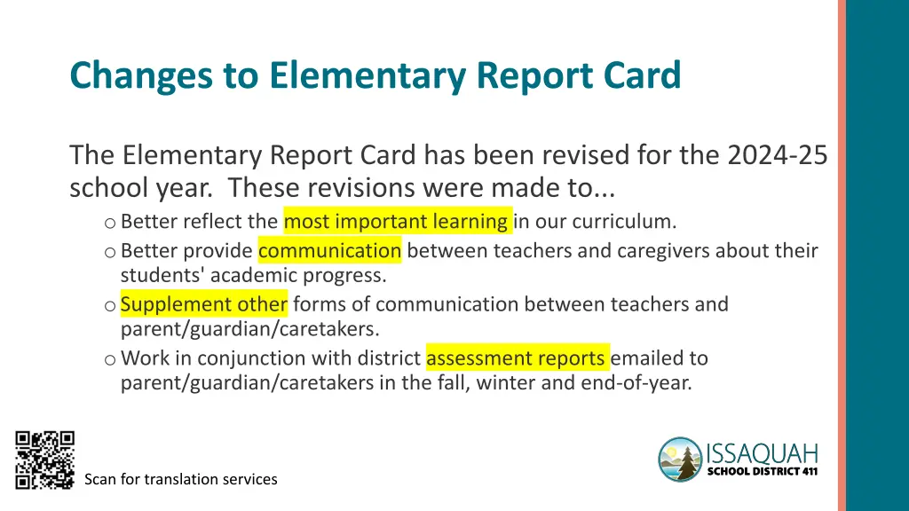changes to elementary report card