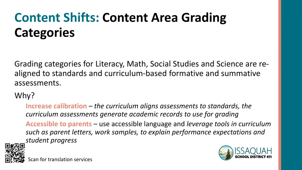 content shifts content area grading categories