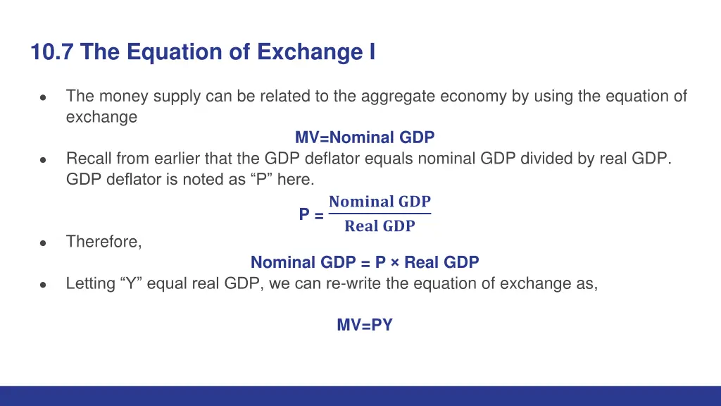 10 7 the equation of exchange i