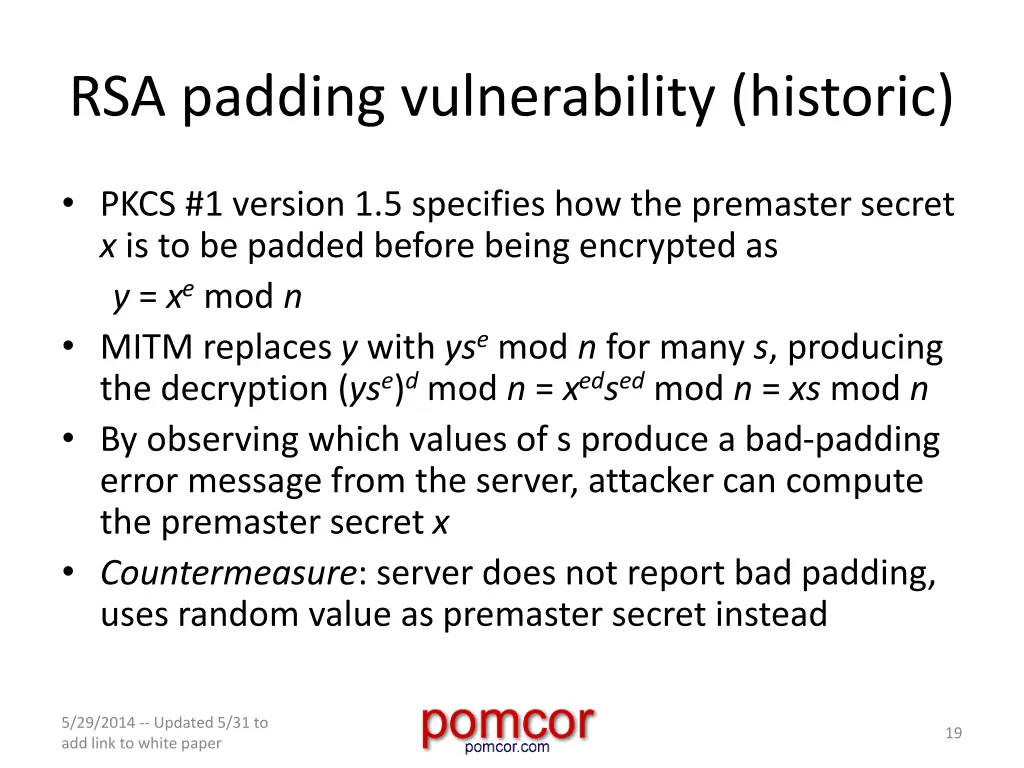 rsa padding vulnerability historic