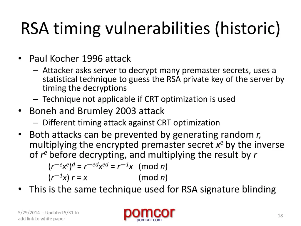 rsa timing vulnerabilities historic