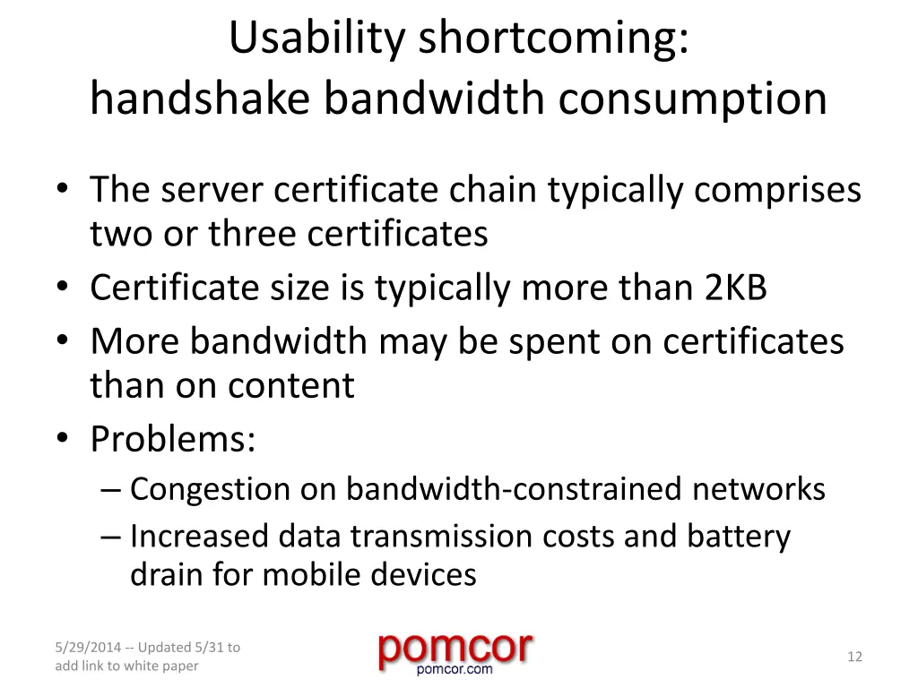 usability shortcoming handshake bandwidth