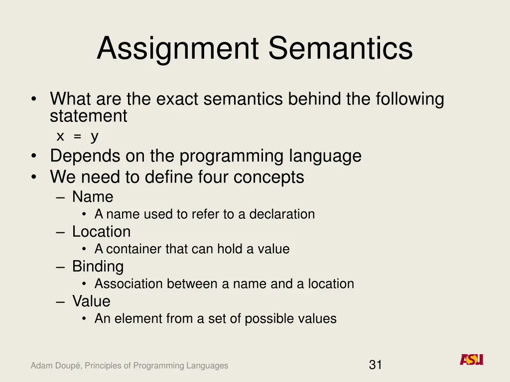 assignment semantics