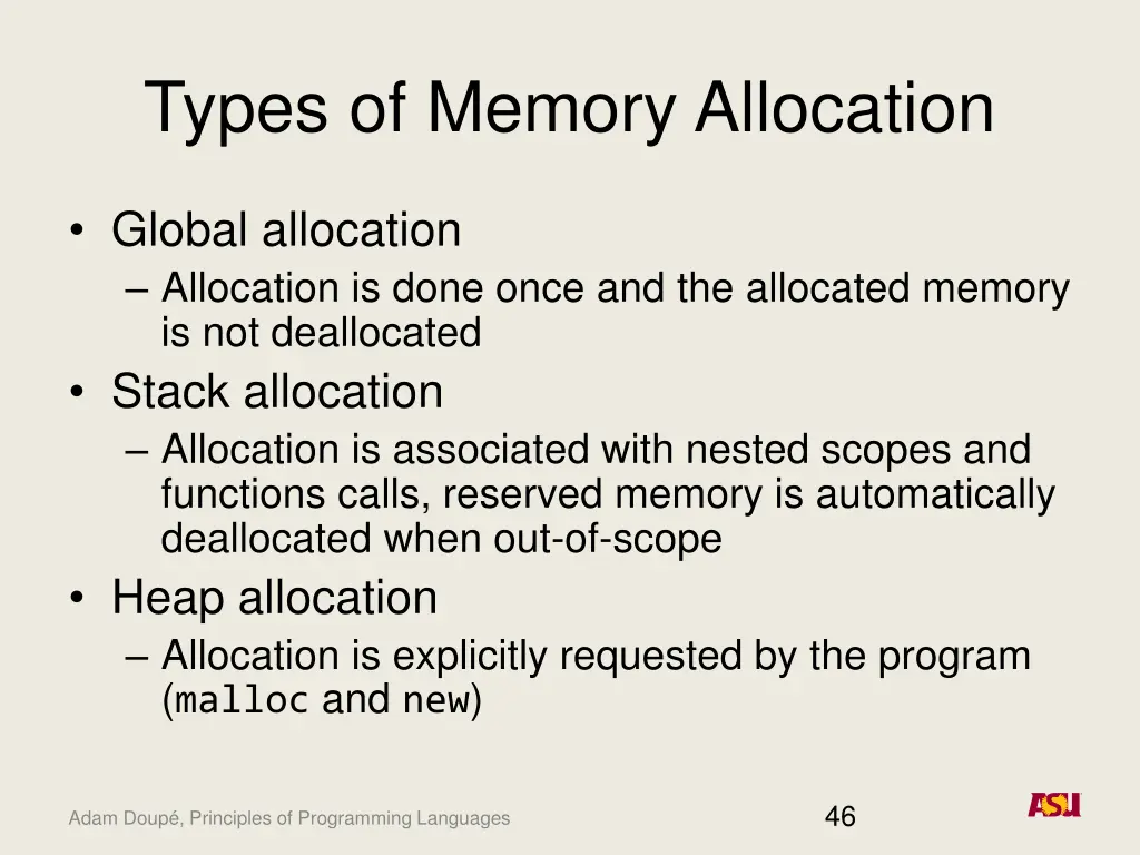 types of memory allocation