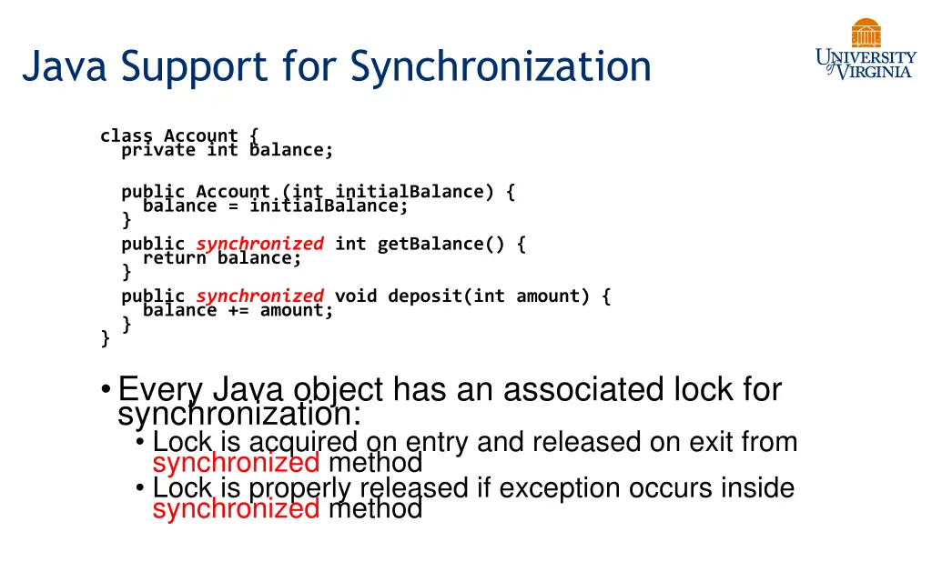 java support for synchronization