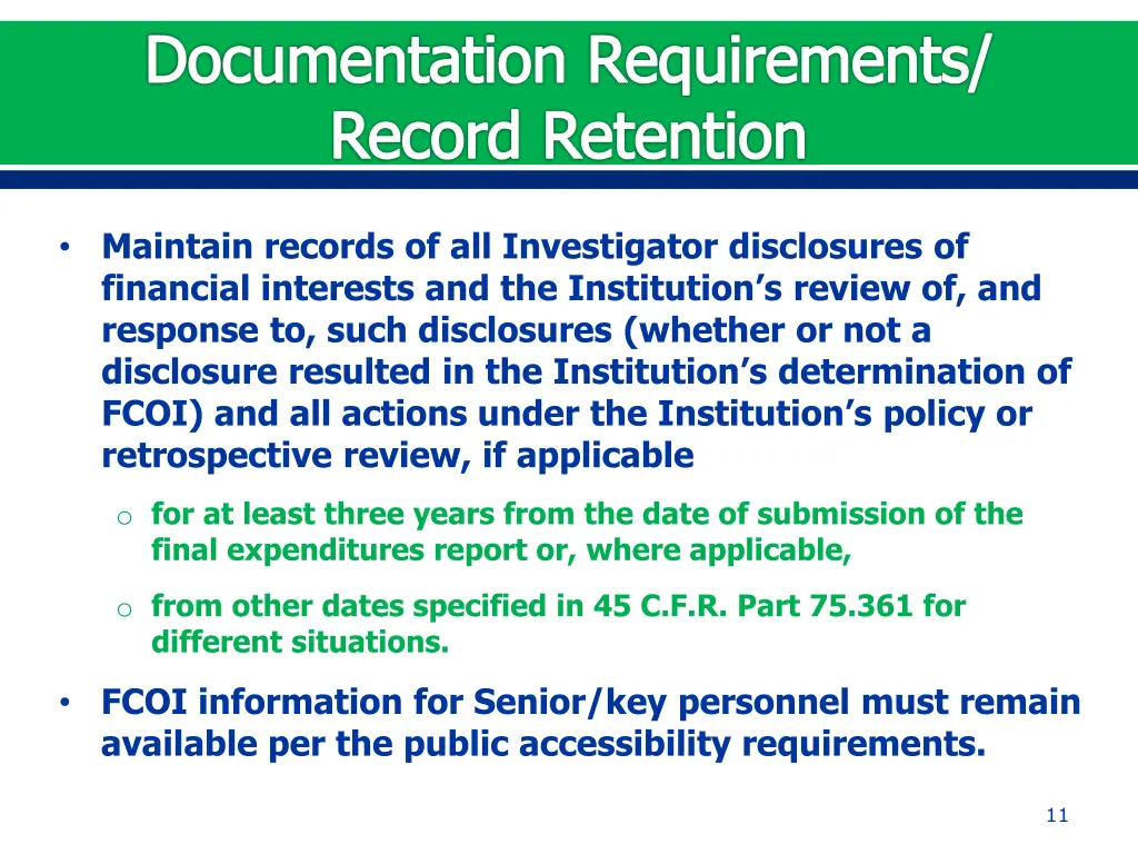 documentation requirements record retention