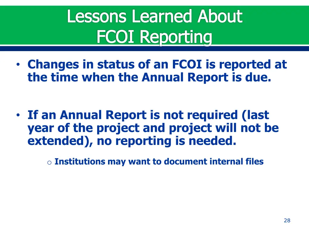 lessons learned about fcoi reporting 2