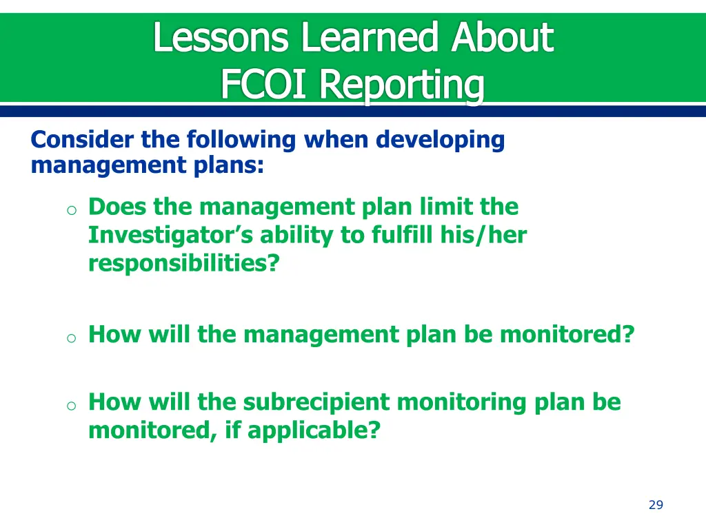 lessons learned about fcoi reporting 3