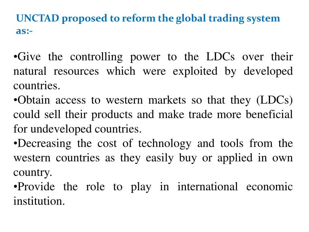 unctad proposed to reform the global trading