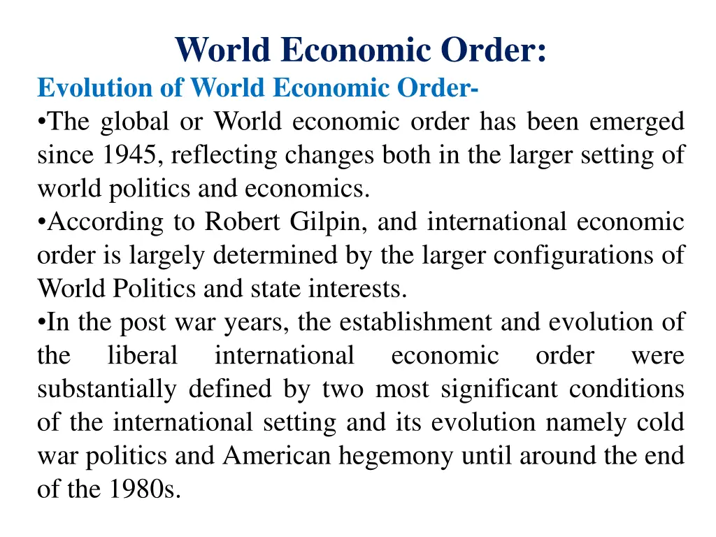 world economic order evolution of world economic