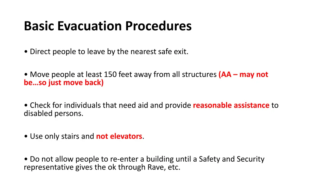 basic evacuation procedures