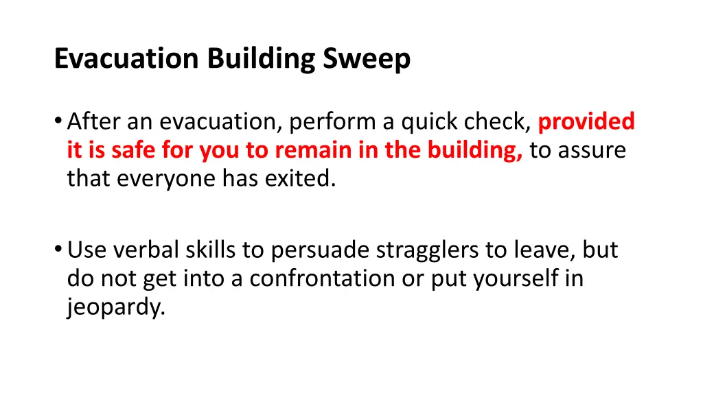 evacuation building sweep